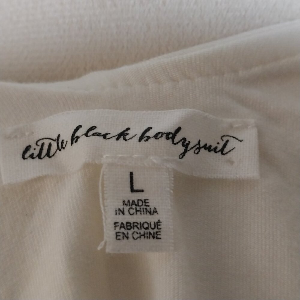 LITTLE BLACK BODYSUIT SIZE L CREAM WHITE This OFF SHOULDER RUFFLE THONG BODYSUIT - Picture 9 of 12